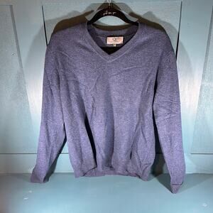 QI Cashmere Sweater Mens Medium New York Blue V-Neck